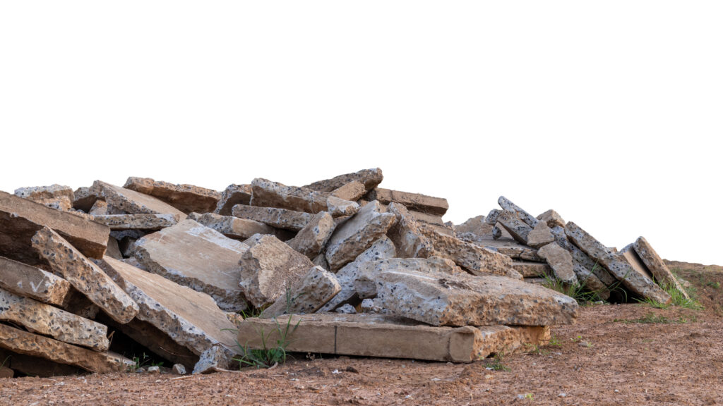Isolated concrete debris on the ground.